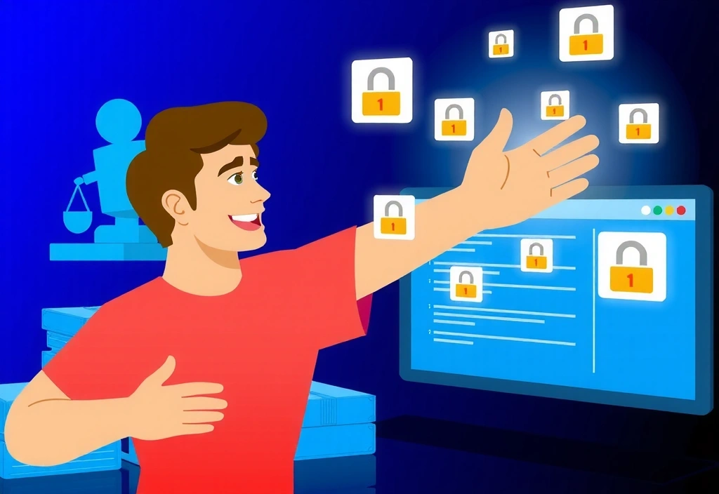 Illustration of a person interacting with data, representing user rights over their information